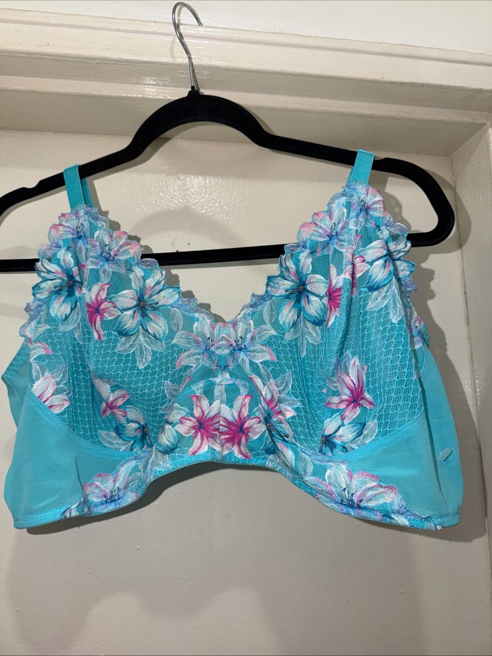 torrid Aqua Floral Lace Underwire Bra with Pink Accents